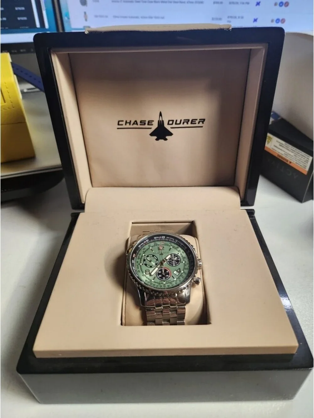 Chase Durer Flight Commander Quartz Stainless Steel Green Dial, 49mm (CDW-0073)